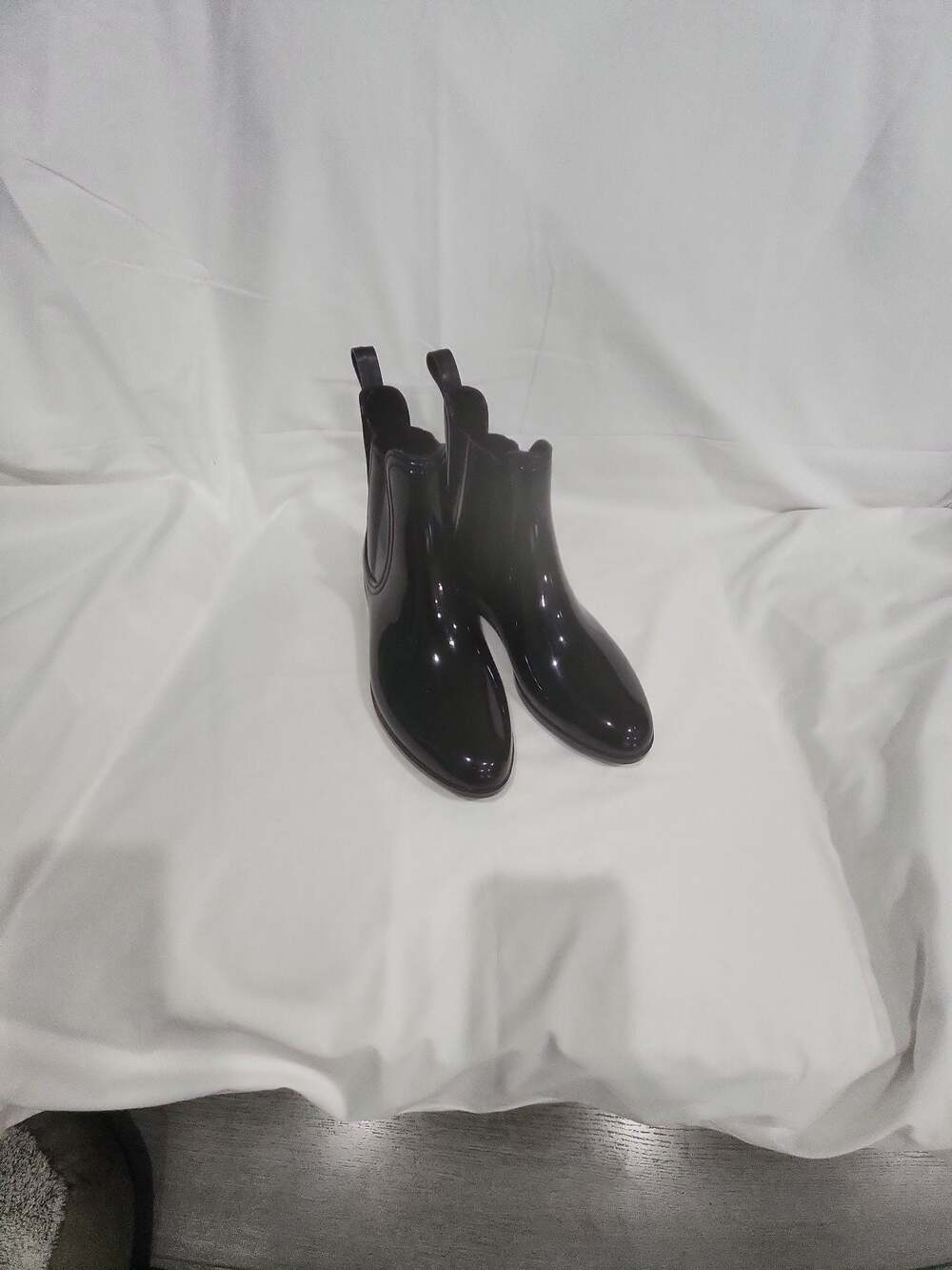 Joie Black Glossy Chelsea Ankle Rain Boots